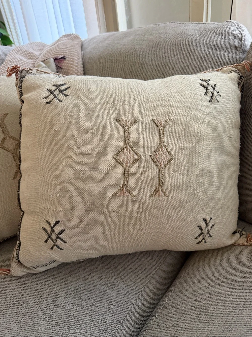 Neutral Cream Moroccan Cactus Sabra Silk Pillow Covers | 19x19